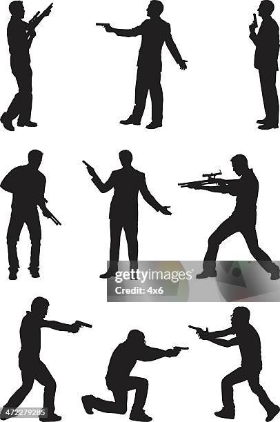 silhouette mann mit pistole - terrorismus stock-grafiken, -clipart, -cartoons und -symbole