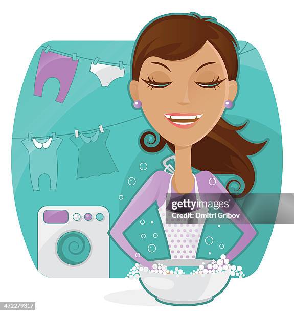 housewife washed clothes - washing machine with bubbles stock illustrations