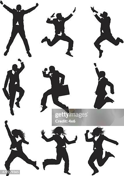 action businesspeople jumping - running side view stock illustrations