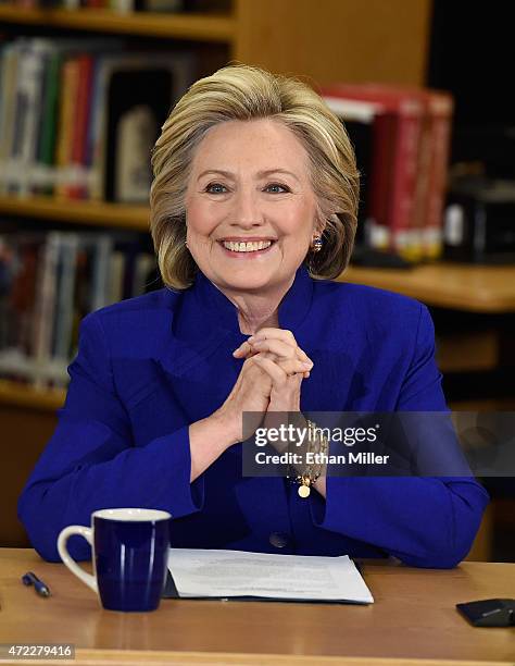 Democratic presidential candidate and former U.S. Secretary of State Hillary Clinton smiles as she speaks at Rancho High School on May 5, 2015 in Las...