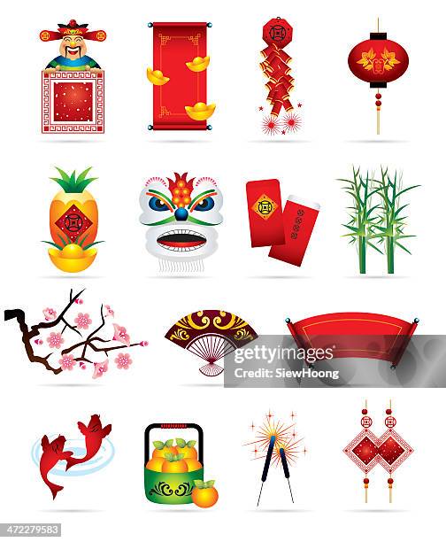 chinese festive icons - cherry blossom icon stock illustrations