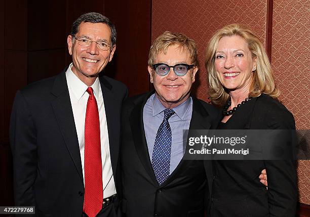 Sen. John Barrasso , Sir Elton John, Founder, Elton John AIDS Foundation, and Bobbi Brown Barrasso pose for a photo before an Elton John AIDS...