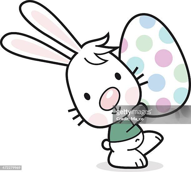 easter bunny with painted egg - easter bunny costume stock illustrations