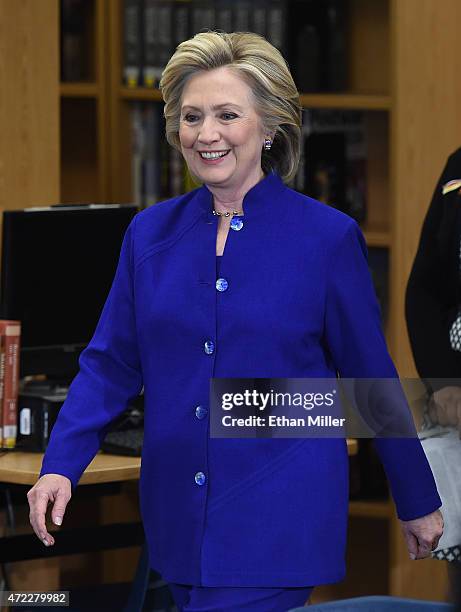 Democratic presidential candidate and former U.S. Secretary of State Hillary Clinton arrives at Rancho High School on May 5, 2015 in Las Vegas,...