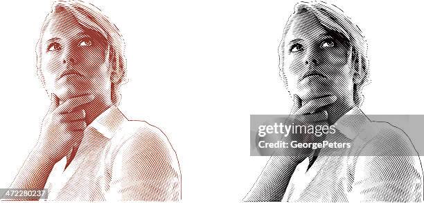 pensive woman engraving - looking up stock illustrations