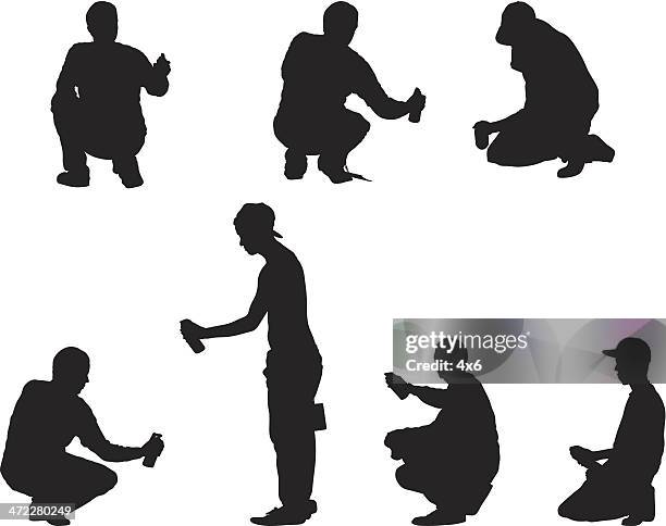 bildbanksillustrationer, clip art samt tecknat material och ikoner med punk teenagers with spray paint graffiti - hiphopkultur