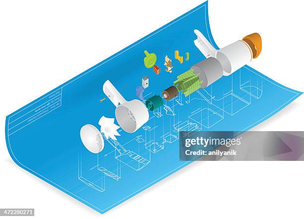 stockillustraties, clipart, cartoons en iconen met technical drawing - elektrische motor