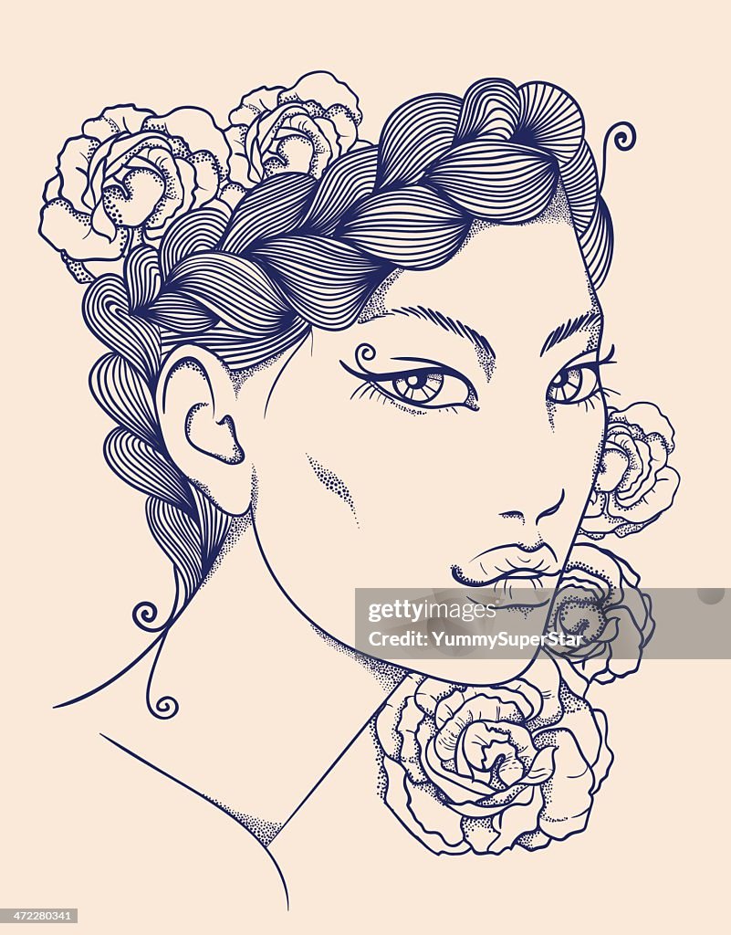 Hand-drawn woman face