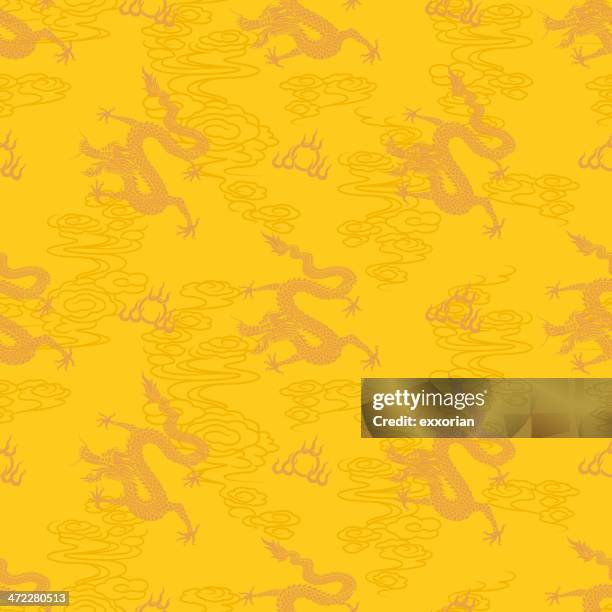 seamless chinese dragon pattern - gold embroidery stock illustrations