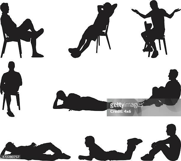 male silhouettes sitting and laying around - lying on back stock illustrations