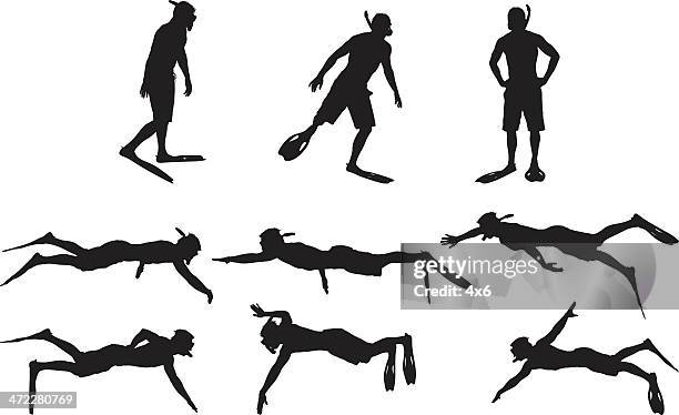 schnorcheln mann silhouetten - taucherbrille stock-grafiken, -clipart, -cartoons und -symbole