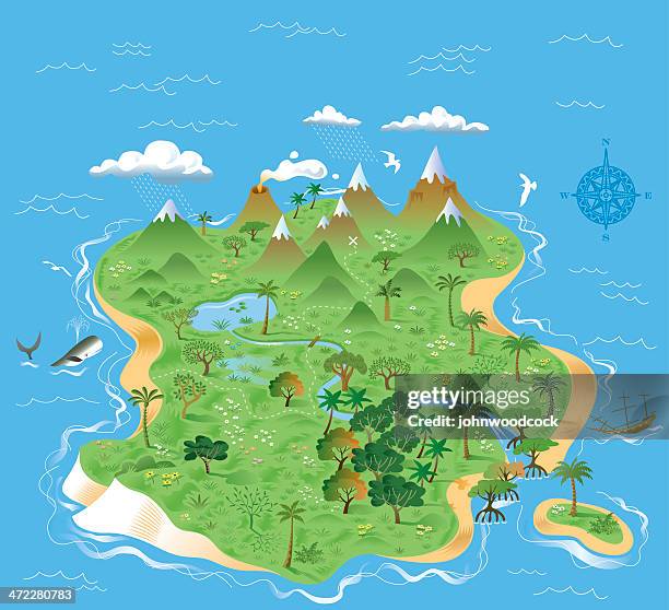 ilustraciones, imágenes clip art, dibujos animados e iconos de stock de ilustra la isla del tesoro - isla