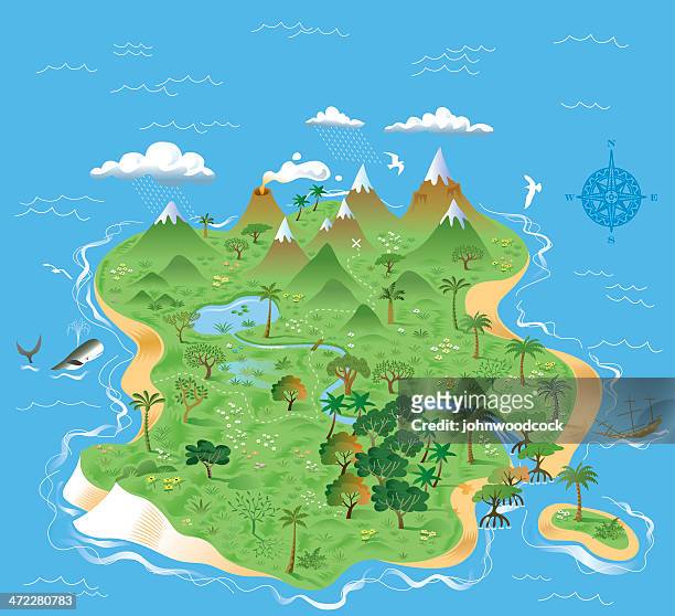 illustrations, cliparts, dessins animés et icônes de illustré de treasure island - island