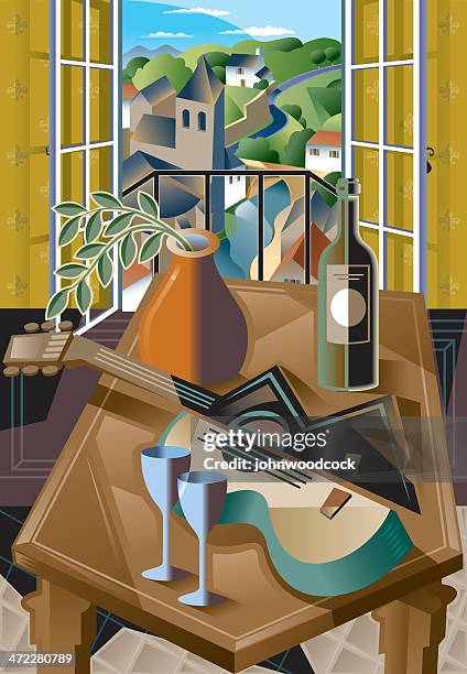 stockillustraties, clipart, cartoons en iconen met still life and landscape - stilleven
