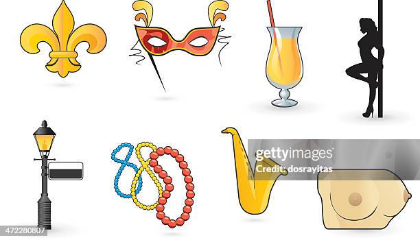 mardi gras icon set - new orleans music stock illustrations