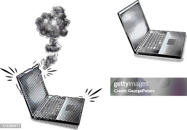 broken laptop vor und nach - schraffur stock-grafiken, -clipart, -cartoons und -symbole