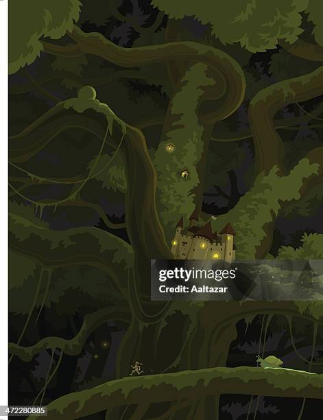 tree castle - oak woodland stock illustrations