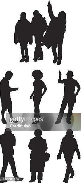 illustrazioni stock, clip art, cartoni animati e icone di tendenza di silhouette persone camminare e stare in piedi - afro