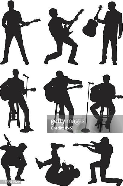 stockillustraties, clipart, cartoons en iconen met men playing guitar and singing - een instrument plukken