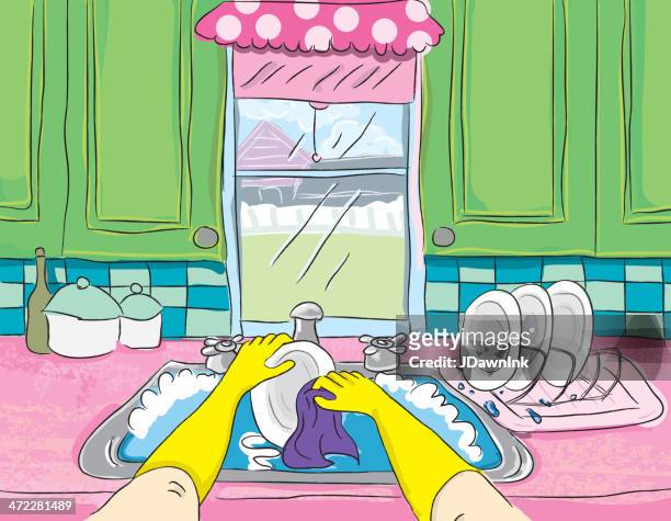 stockillustraties, clipart, cartoons en iconen met washing dishes - vod