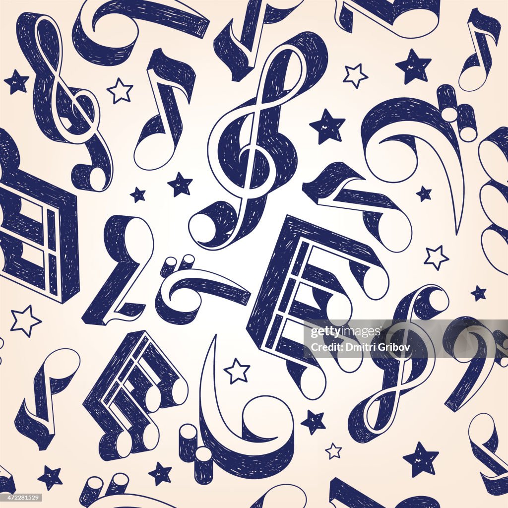 Hand-drawn music seamless pattern