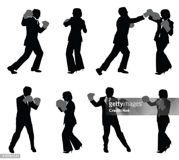 business people fighting and boxing - upper cut stock illustrations