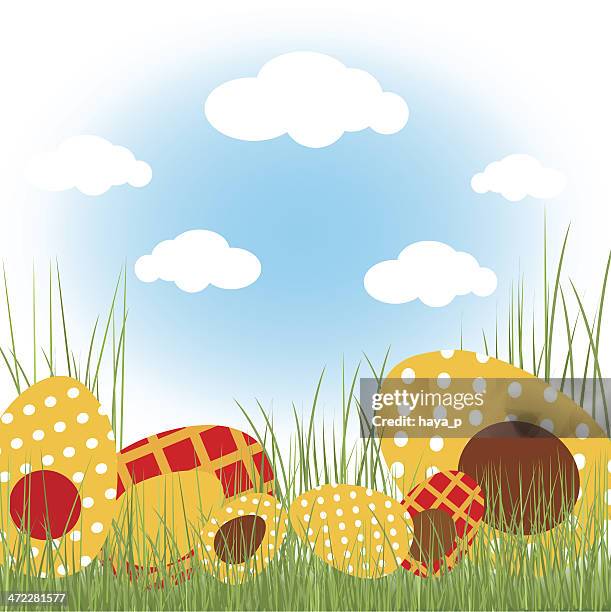 easter colorful eggs in grass - easter chocolate stock illustrations