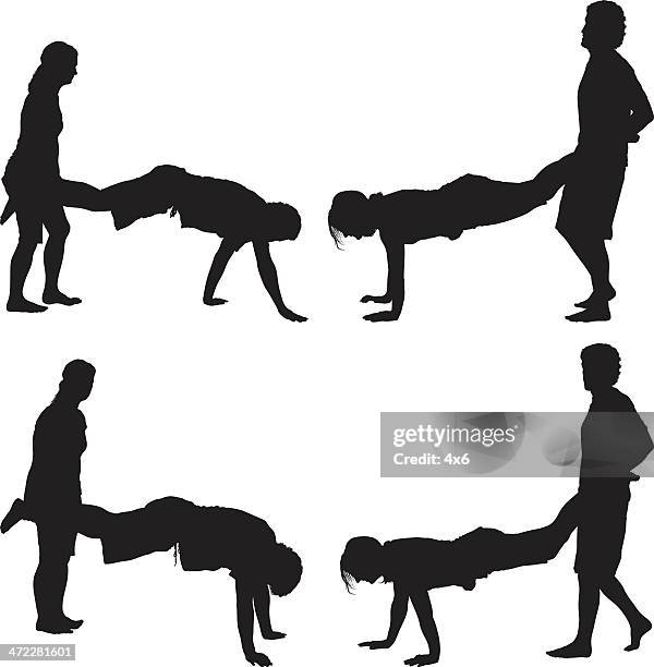 human wheelbarrow fun and games - friend mischief stock illustrations