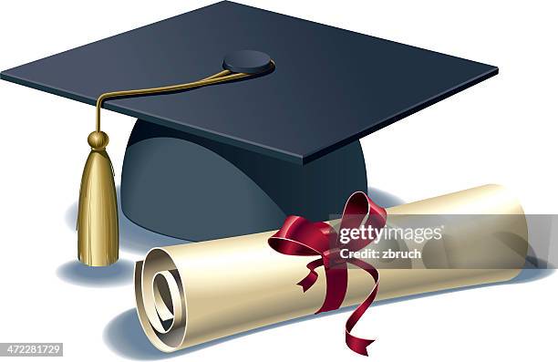 stockillustraties, clipart, cartoons en iconen met mortar board and diploma - master of early colour photography