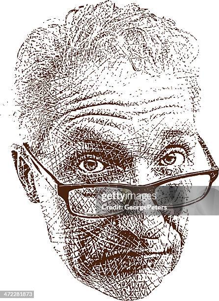 skeptical expression etching - businessman portrait stock illustrations