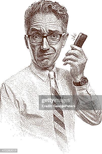 smart phone disbelief - horn rimmed glasses stock illustrations stock illustrations