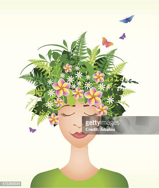 peace of mind - woman face natural stock-grafiken, -clipart, -cartoons und -symbole