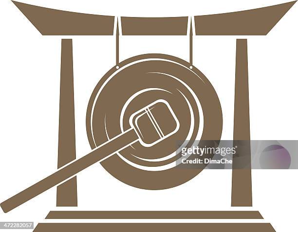 asian gong graphic in brown on white background - gong stock illustrations