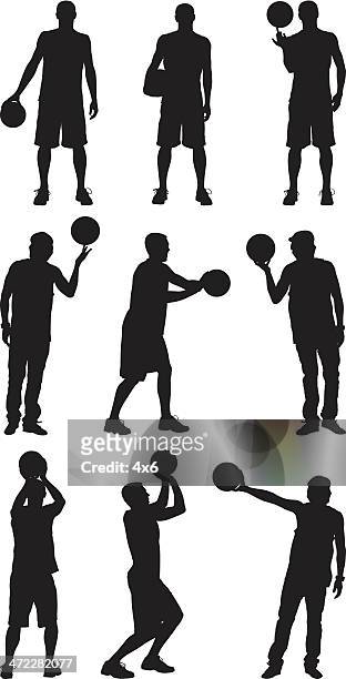 バスケットボール用のゴール星でポーズを取るバスケットボール - 背が高い点のイラスト素材／クリップアート素材／マンガ素材／アイコン素材