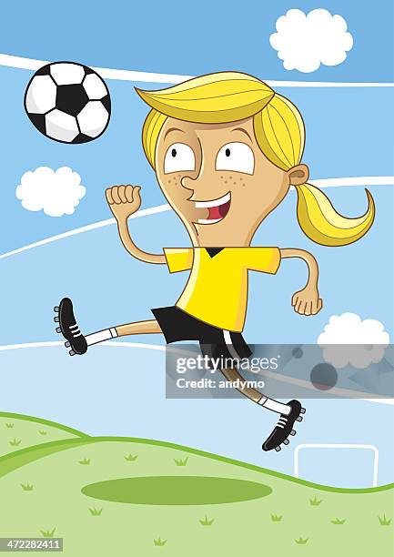 girl playing football - girls playing soccer stock illustrations