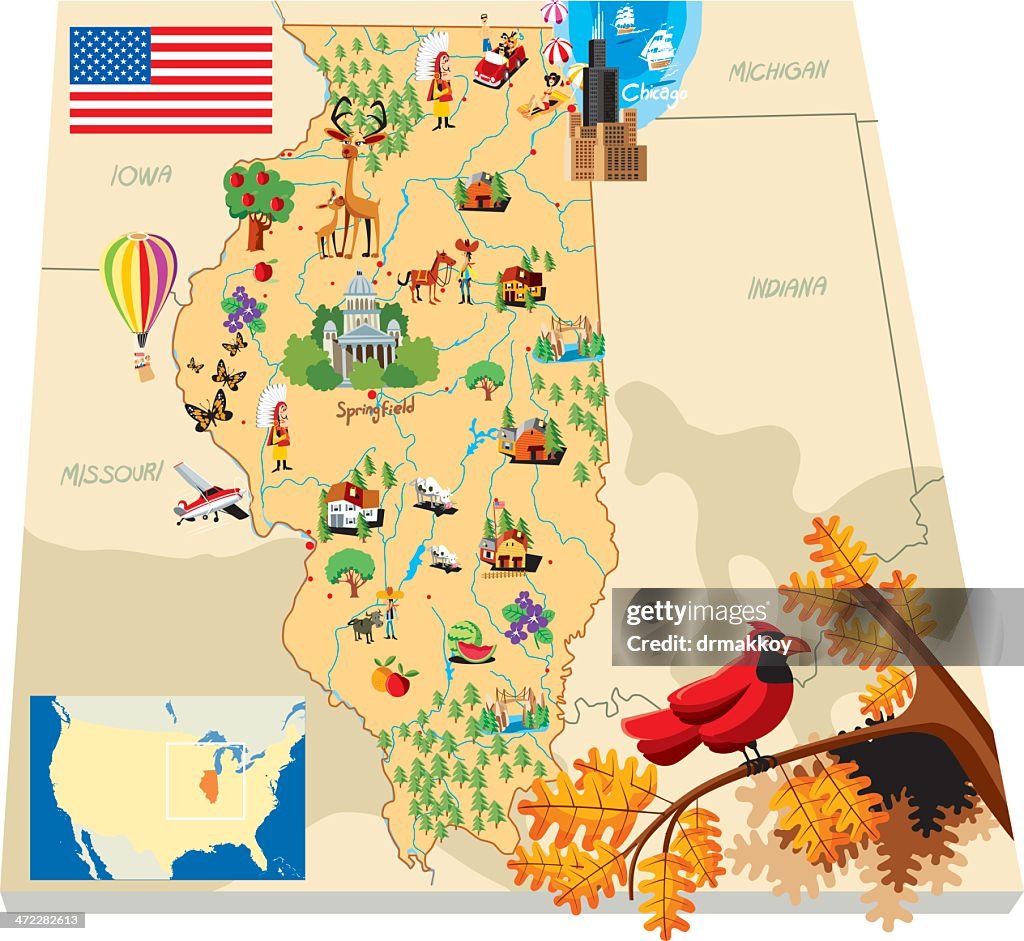 Cartoon map of Ilinois