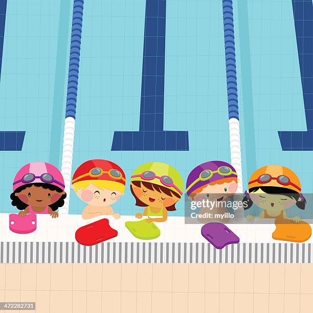 ilustraciones, imágenes clip art, dibujos animados e iconos de stock de nade clases para niños - swimming