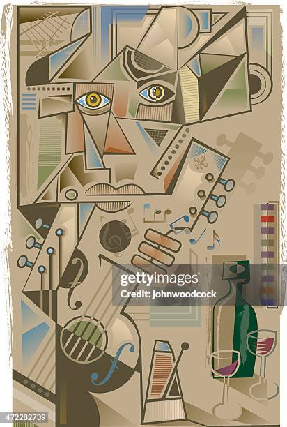 cubist guitarist - cubisme stock illustrations