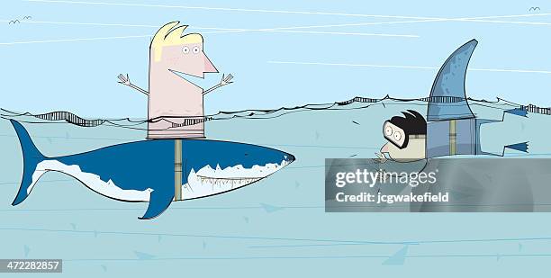 illustrazioni stock, clip art, cartoni animati e icone di tendenza di attacco di squalo intenzionale - muta da sub