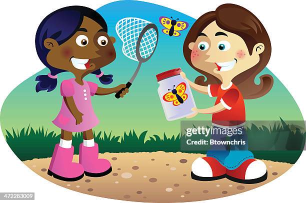 butterfly catcher - catching butterflies stock illustrations