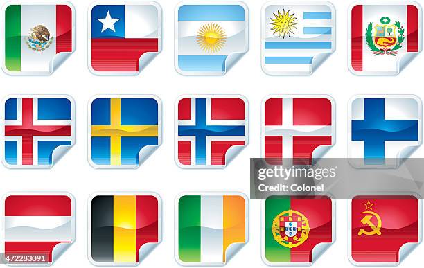 peeled label flags - argentina v iceland stock illustrations