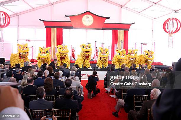 Resorts World Lion Dancers perform during the Genting Group's ceremonial groundbreaking for Resorts World Las Vegas on May 5, 2015 in Las Vegas,...