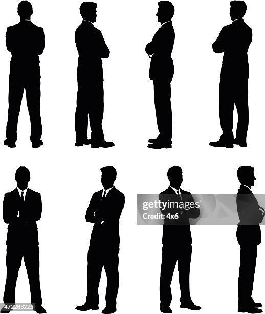 ilustraciones, imágenes clip art, dibujos animados e iconos de stock de todo vista de vector hombre de negocios - brazos cruzados