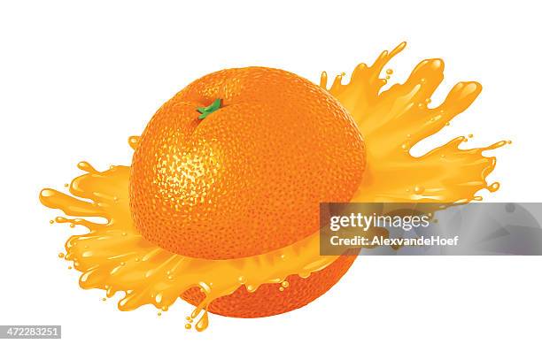 stockillustraties, clipart, cartoons en iconen met orange with juice splash - orange juice