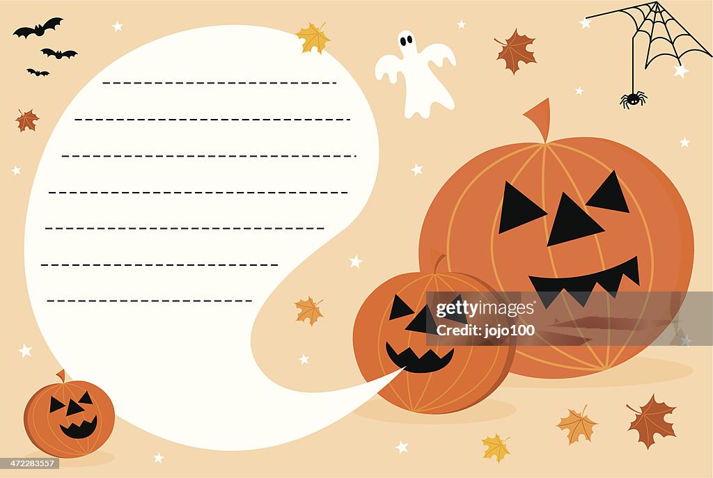 De Abóbora de Halloween engraçado sorridente convite com espaço para texto.