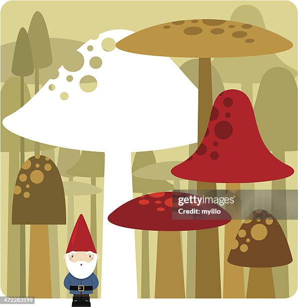 gnome and mushrooms - tacky wallpaper stock illustrations