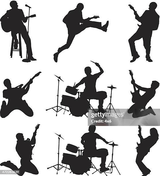 bildbanksillustrationer, clip art samt tecknat material och ikoner med rock and roll rockers rocking out - guitarist