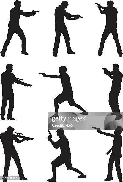 stockillustraties, clipart, cartoons en iconen met casual men with guns - profile shoot of actor aradhya taing