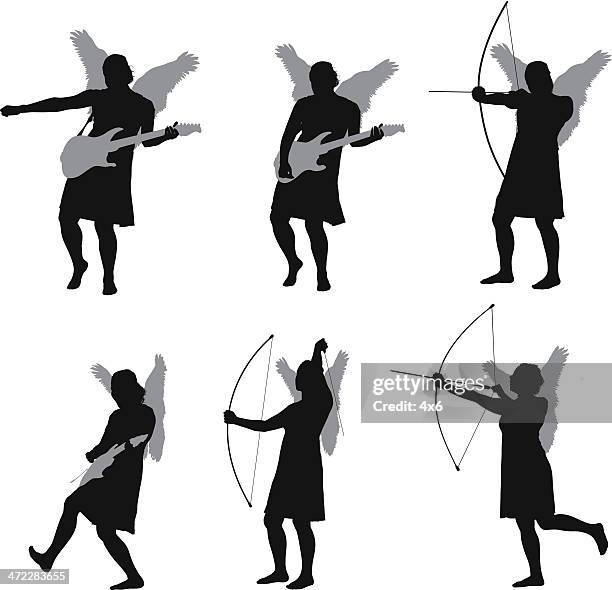angel with wings rocking the guitar - cupid silhouette stock illustrations