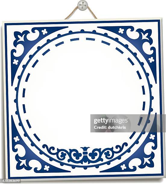 stockillustraties, clipart, cartoons en iconen met antique dutch delft blue tile - delfts blauw